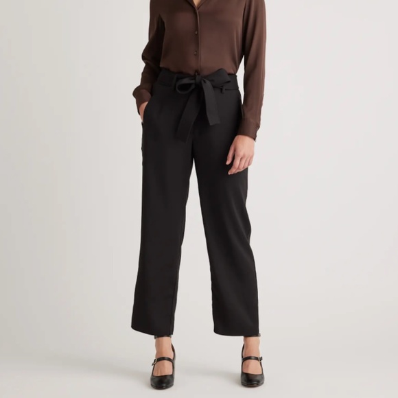 Quince Stretch Crepe Paperbag Pants, Black, Size 12 - Picture 1 of 13